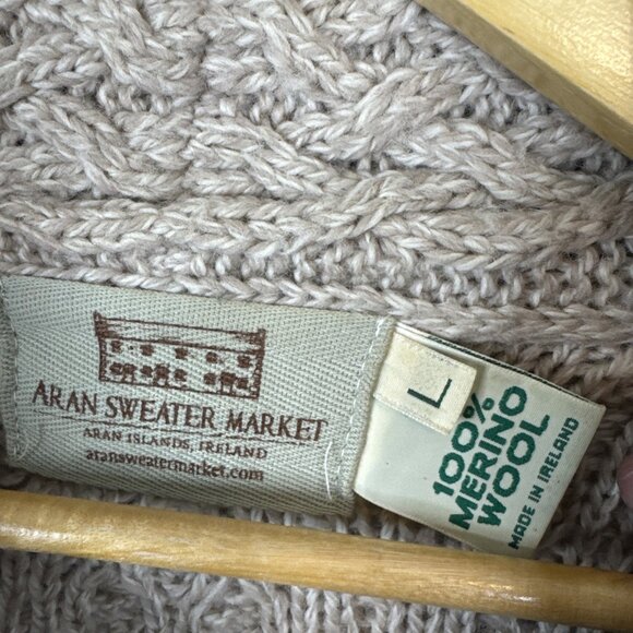 Aran Sweater Market Irish Wool Cardigan Women’s L Cable Knit Zip - Picture 8 of 11